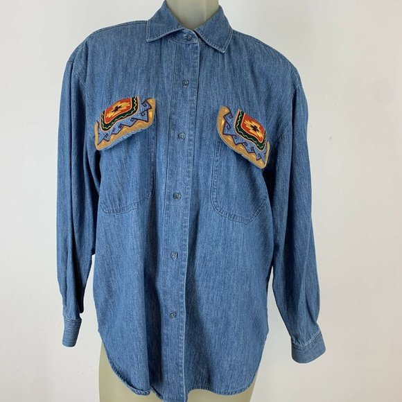 Hairston Roberson Camisa Women’s denim shirt southwestern  Vintage Size Small - Picture 3 of 7